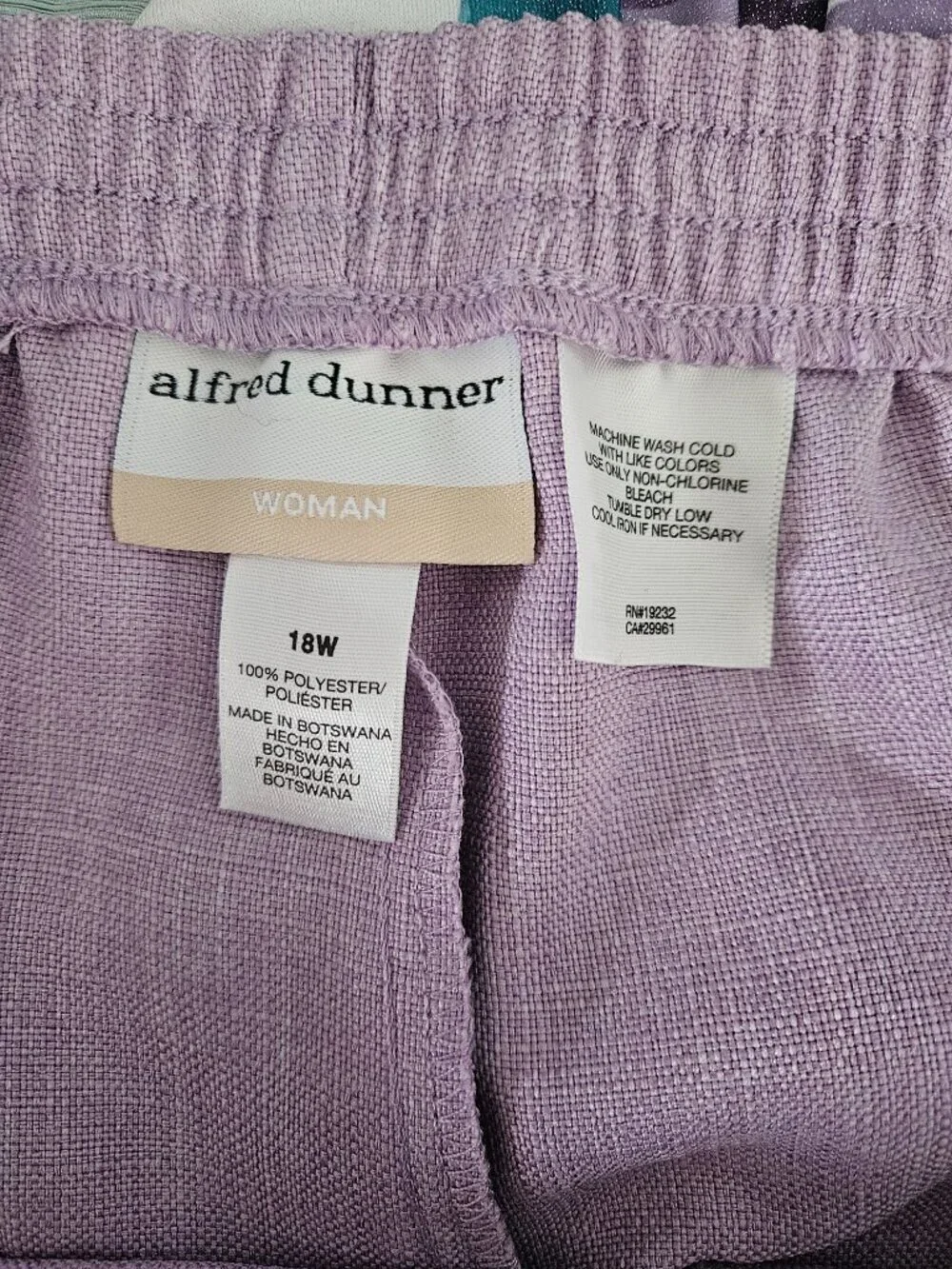 Alfred Dunner Elastic Waist Purple 18W Proportioned Dress Pants